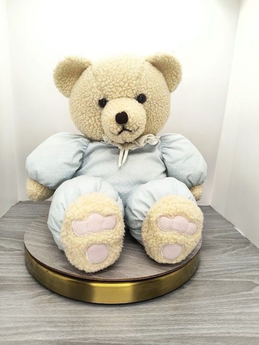 Rare Vintage Dakin Bear Plush The Fraser Group Puffy Blue Outfit Lace Collar 16"
